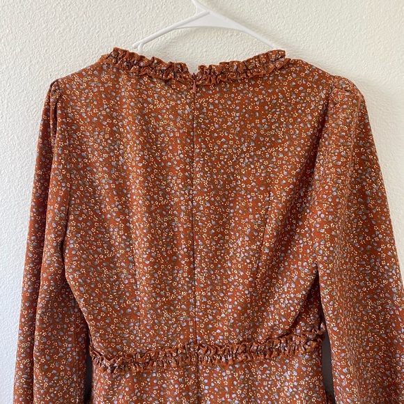 Lulu’s Orange Floral Ruffled Long Sleeve Dress - Picture 8 of 14